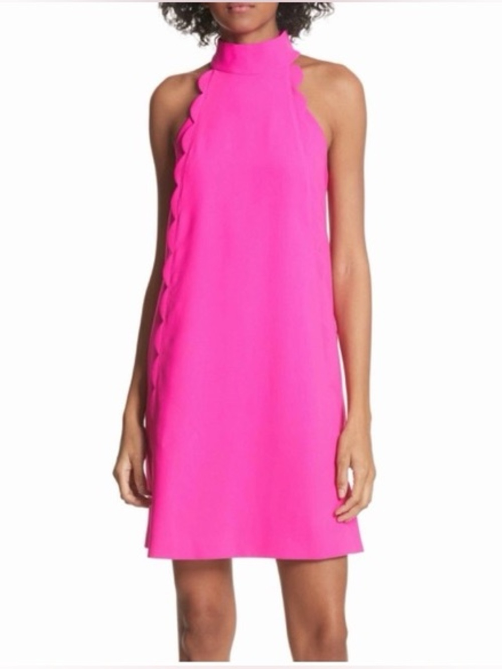 TCEC Hot Pink Scalloped Halter Mini Dress in size L - Picture 1 of 10